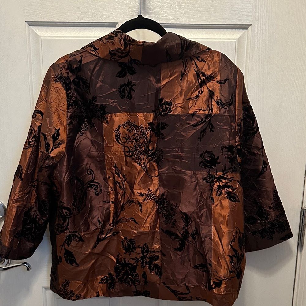 Susan Graver Copper Brown and Black Floral Blazer Satin/Velvet Size XL - Picture 4 of 4